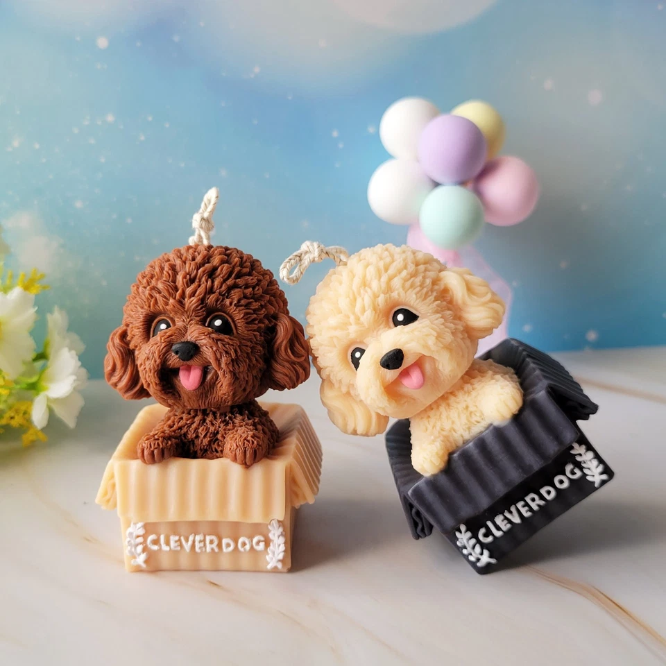 Linda vela caniche vela de cera de soja hecha a mano regalo de inauguración de casa vela única regalo Foto 2 de 4