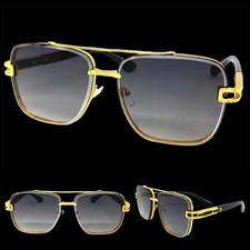 Men's Classic Vintage Retro Hip Hop Style SUN GLASSES Square Gold  Black Frame