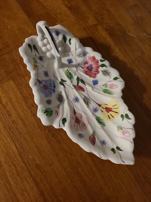 Vintage Blue Ridge Hand Painted Southern Pottery Leaf Shaped Celery Dish Chintz 