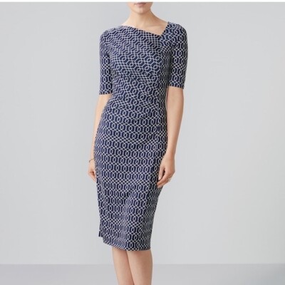 pure collection women's size 6 blue diamond silk jersey short sleeve dress  | eBay