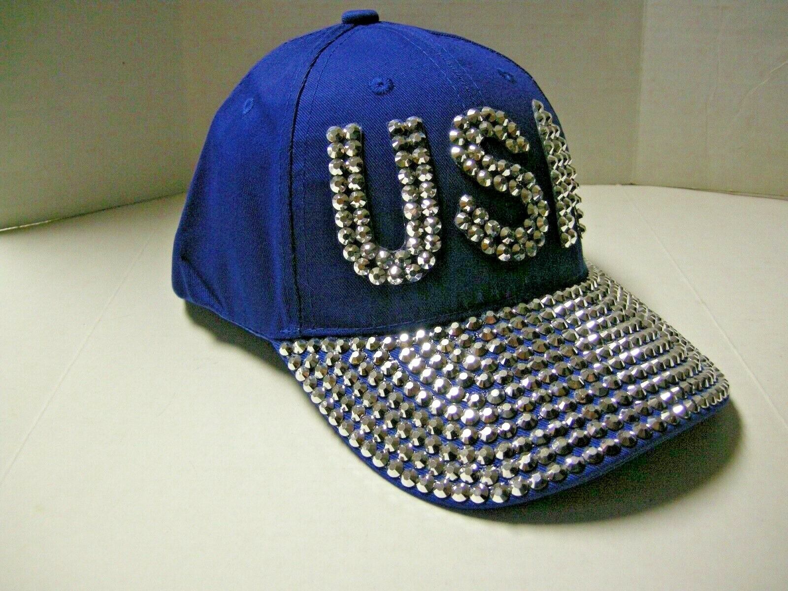 USA Rhinestone Baseball Cap for Women – Adjustable Blue Embellished Design by Something Special-image