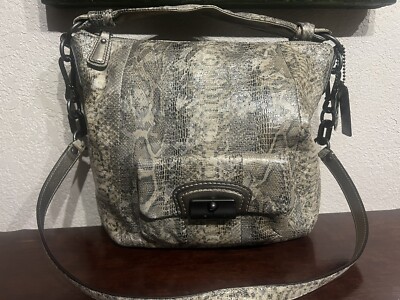Coach Kristen Brown Tan Embossed Python Leather Purse Hobo W/Wallet Style #15361