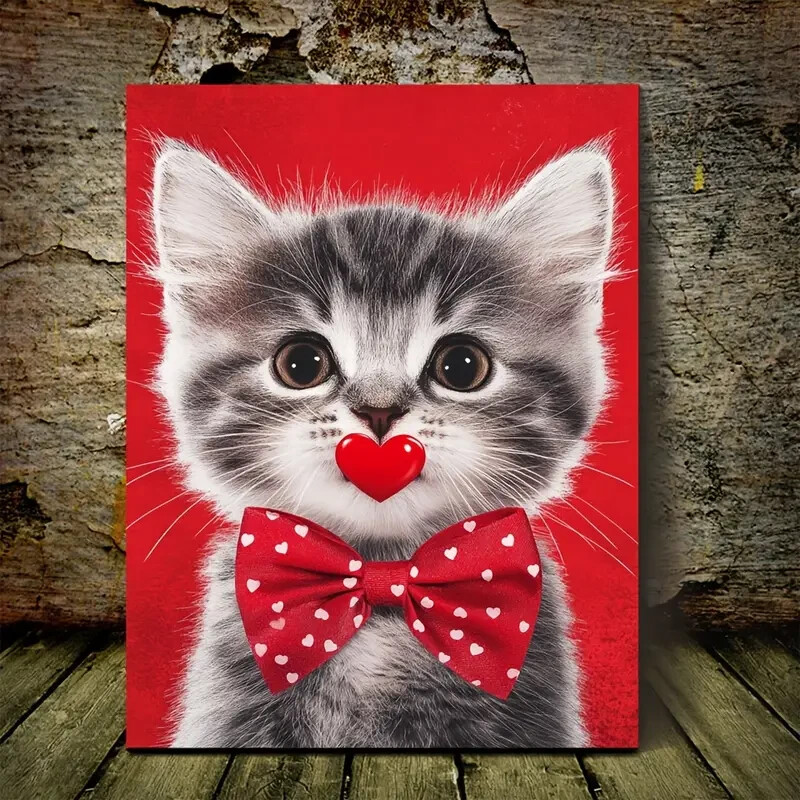 Valentine's Day Kitten  Wall Art  Canvas Unframed/Framed