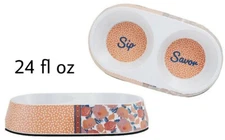 Whisker City Double Blocked Floral - (1) Melamine Cat Food & Water Dish - 24 oz