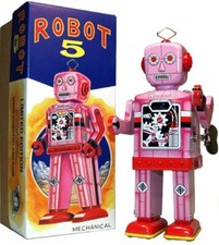 Robot 5 Pink Wind up a/k/a Senkei Robot Tin Toy