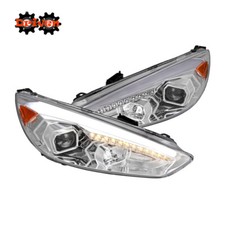 For 2015-2018 Ford Focus Chrome Projector Led Strip Drl Headlights Lamps Pair
