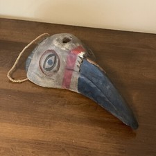 Mexican hand carved Plague doctor Toucan Red White Blue Wall Hanging