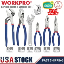 WORKPRO 6PCS Carbon Steel Plier Wrench Set Non-Slip Grip Adjustable Wrench Plier
