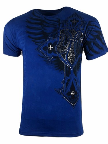 Maglietta Affliction T-Shirt Affliction Xtreme Couture - Con Stampa Teschio Biker, Taglie S-5XL, In Cotone, Colore Sabbia T-shirt Affliction Uomo - Foto 10
