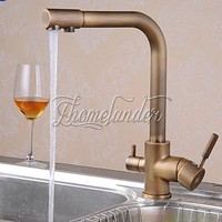 Antique Brass 3 Ways Dual Handles Kitchen Faucets Pure Water Filter Swivel Spout Antique Brass 3 Ways Dual Handles Kitchen Faucets Pure Water Filter Swivel Spout