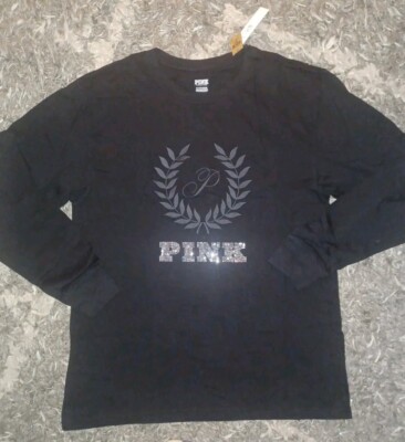 VSPINK Embroidered bling long sleeve campus tee New Small Black logo 
