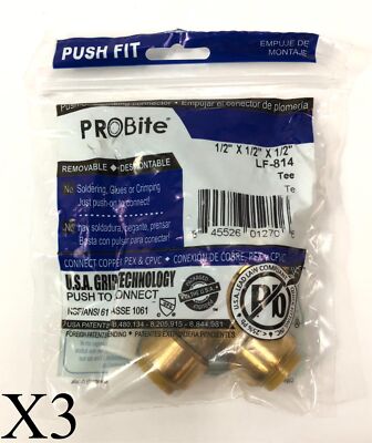 Probite Push Connect Tee LF814 1/2 x 1/2 x 1/2 inch Set of 3