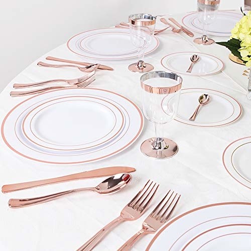 Rose Gold Silverware Set Fancy Disposable Holiday Wedding Christmas Best Elegant - Picture 5 of 8