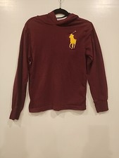 Polo Ralph Lauren Hoodie Boys Sz 8 Small Dark Red Big Yellow Pony Pullover Youth