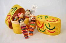 5x Large Guatemalan Worry Dolls in a BOX - Hand Made Mayan Trouble Doll 2" NEW