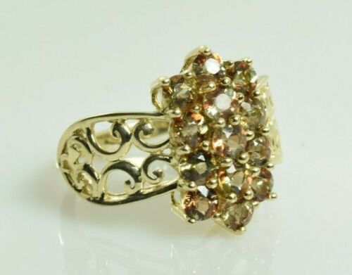 Orange Brown Topaz Cluster Ring in 10k Yellow Gold 1.82 Carats Size 6.25 - Picture 1 of 4