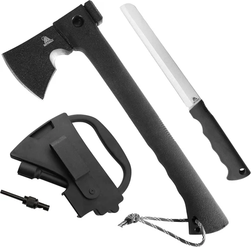Survival 14'' Axe Multi-Tool Set – Steel Hatchet, Machete, Fire Starter, Kit