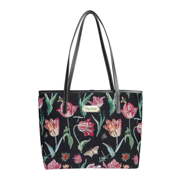 Signare tote bag Marrel's Tulip print handbag college bag black oversized bag