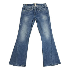 True Religion Joey Flare Jeans Bootcut Twist Leg Women's 31 Blue Distressed USA