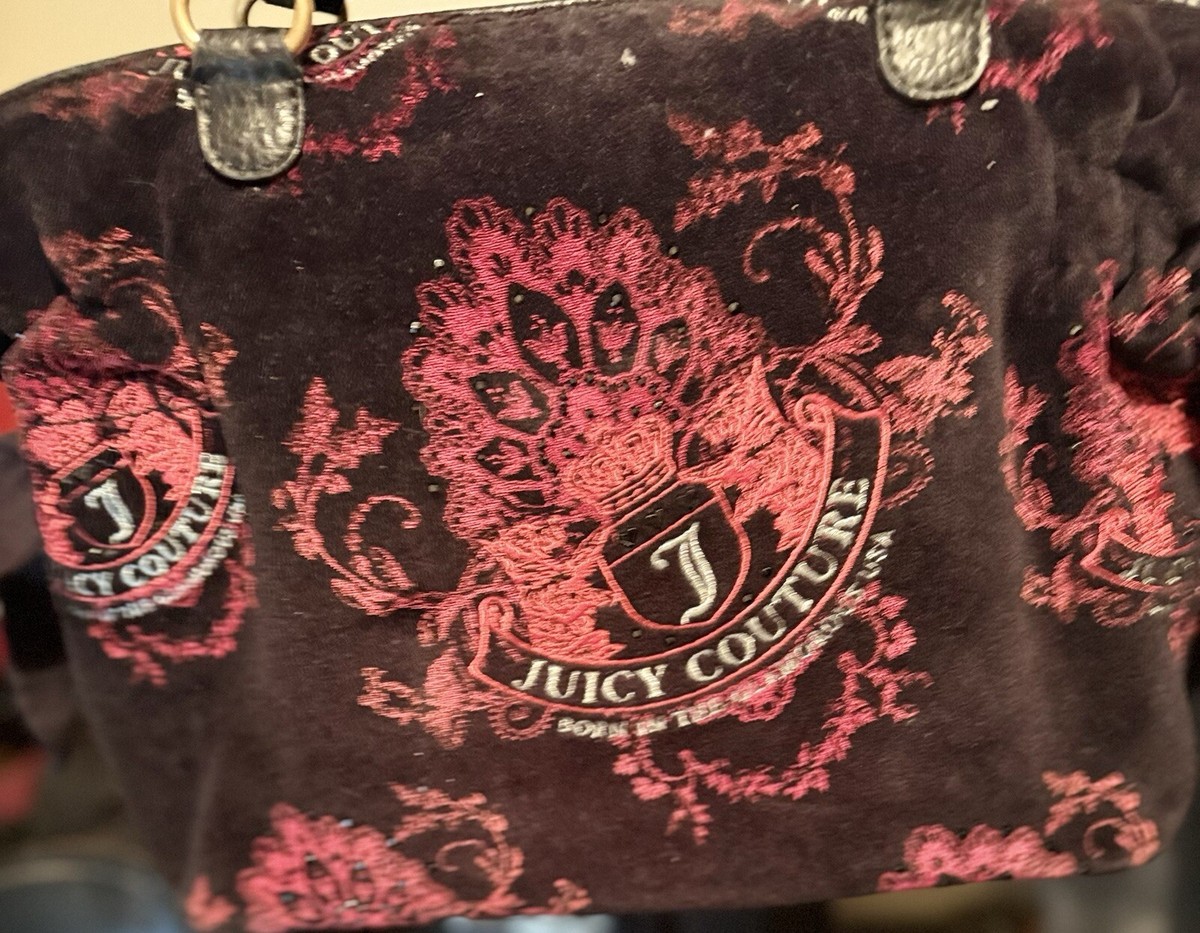 Juicy Couture Vintage Black /Red Velour Daydreamer Tote Bag