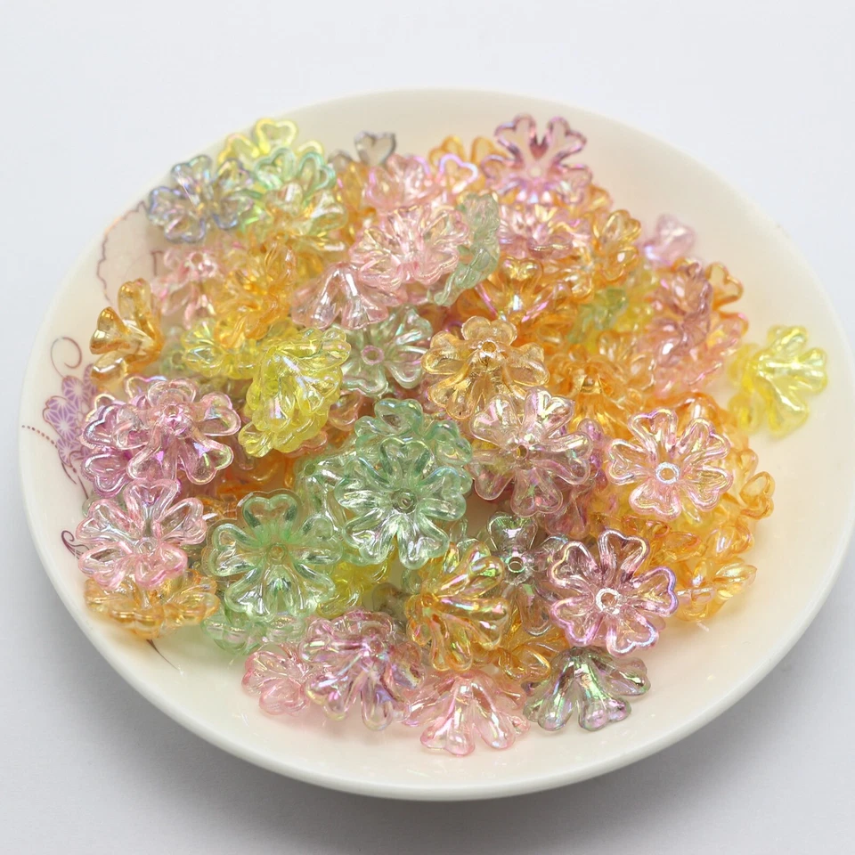 100 contas de flores AB transparentes de cores mistas tampa 16mm furo central costura artesanato - Imagem 2 de 4
