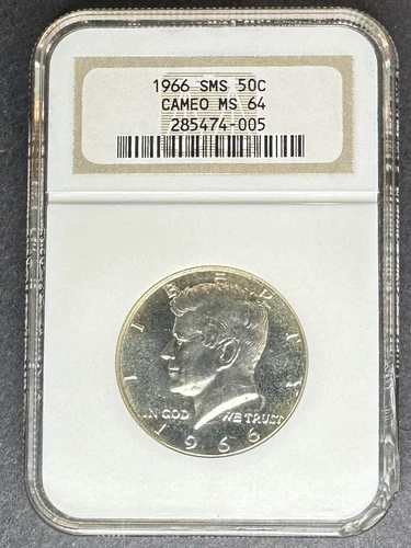 1966 SMS Kennedy Half Dollar NGC MS-64 Cameo, Buy 3 Items, Get $5 Off!!