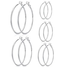 5 Pairs Stainless Steel Hoop Earrings, Big Thin Hypoallergenic Earrings for W...