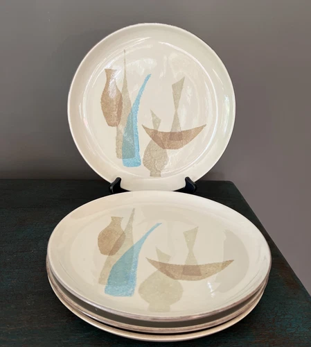 VINTAGE MCM 1960's SET of 4 RED WING POTTERY POMPEII DINNERPLATES 10 1/4"