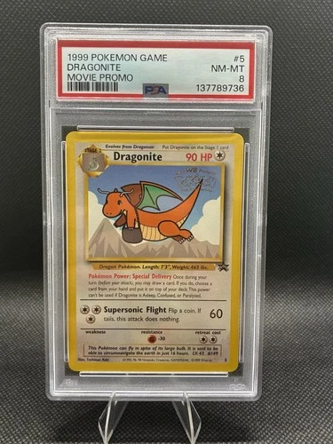 1999 Pokemon Game Dragonite Movie Promo Card PSA 8