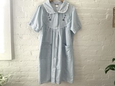 VTG Fashion Nightgown Housecoat Robe Blue Gingham Cottagecore Granny Pockets L