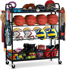 Garage Sports Equipment Organizer - Rolling Ball Storage Bin with Wheels, Garage