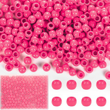 200 Pcs 10X12Mm Large Hole Hair Beads, Dark Pink Jumbo Pony Beads for Braids, Bi