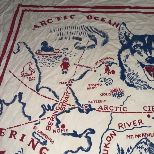 Mapa de lino de Alaska bufanda mantel colgante de pared recuerdo vintage años 50 48x50 - Imagen 4 de 7