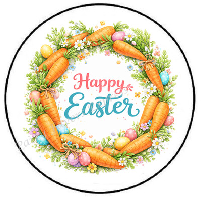 HAPPY EASTER CARROT WREATH ENVELOPE SEALS LABELS STICKERS PARTY FAVORS