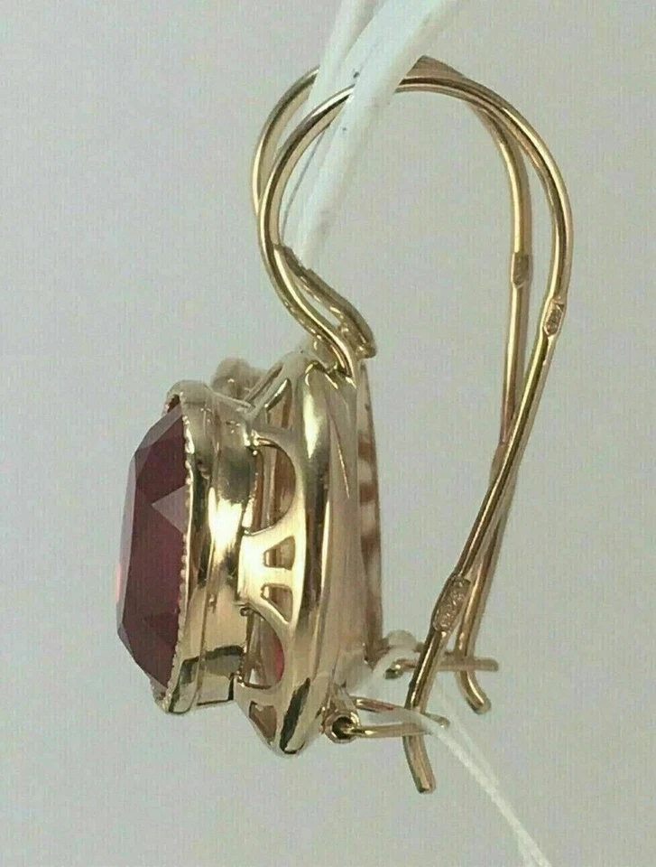 3.20Ct Oval Cut Lab Created Ruby Drop/Dangle Earrings 14K Yellow Gold Plated - Image 4 of 4