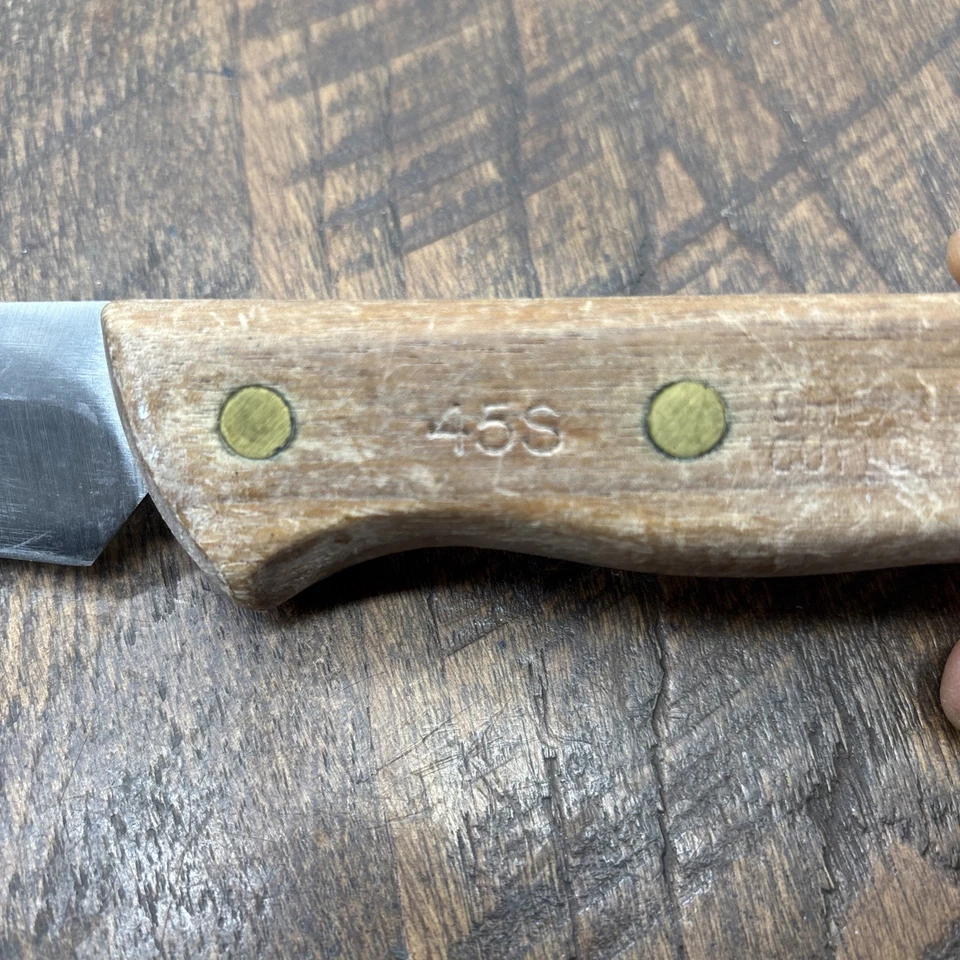 Cuchillo de carnicero vintage "raro" Chicago Cutlery 45S, con escalas de nogal 10"" Foto 2 de 4