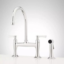 NIB - Signature Hardware - Marceau Bridge Kitchen Faucet with Side Spray -Chrome