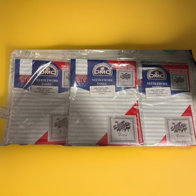 DMC Aida Needlework Fabric 14 Ct 14''X18'' Pale Blue Stripe w/Free Design NEW 6ct
