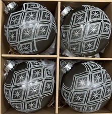 Large Silver Grey Diamond Star Glitter Glass Christmas Ornaments 4  Set Of 4