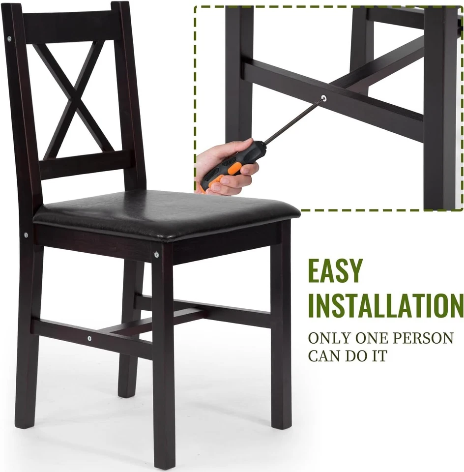 3-Piece Solid Wood Dining Table Pine Kitchen Table with Upholstered Chairs - Image 4 of 4