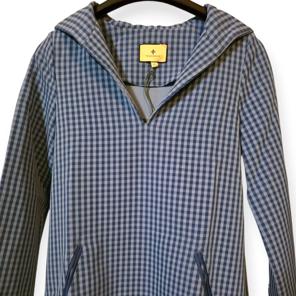 Nuevo con etiquetas Vestido Tuckernuck Azul Cuadros Capucha Manga Campana Para Mujer Talla Pequeña. Foto 2 de 4