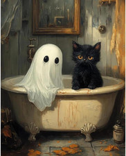 Halloween Paint by Numbers Kit for Adults, Ghost Oil Painting by Numbers with Br