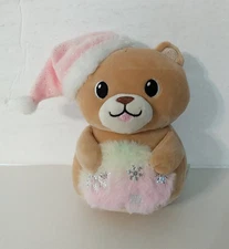 Teddy Bear Plush Pink w/ Snowflakes Holiday Time Christmas 6.5" embroidered