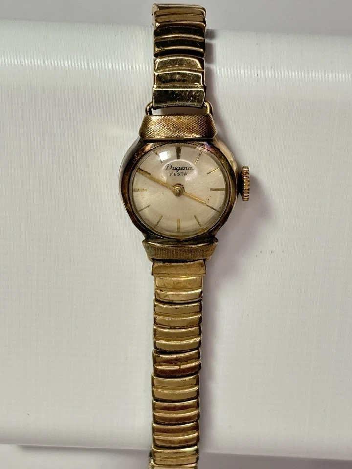 Dugena Festa Ladies Petite Watch w Gold Filled Stretch Band, Rare Gifts For Her - image 4 of 4
