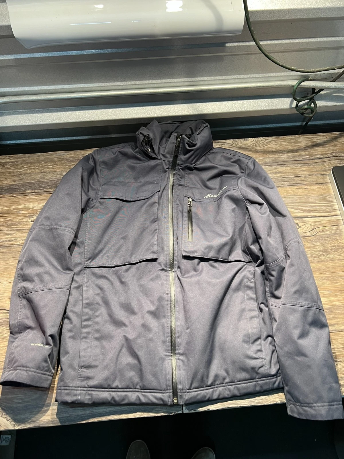 Eddie Bauer Jacket Men Large Blue Hooded Waterproof Insulated Outdoor Hiking