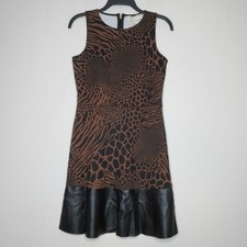 Michael Michael Kors Womens Sleeveless Animal Print Faux Leather Hem Dress S B40