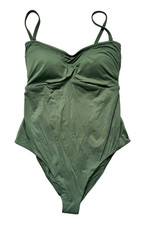 Image of M & S MAGIC SHAPING  SWIMSUIT SIZE 14 LONG NON WIRED STRAPLESS PADDED GREEN