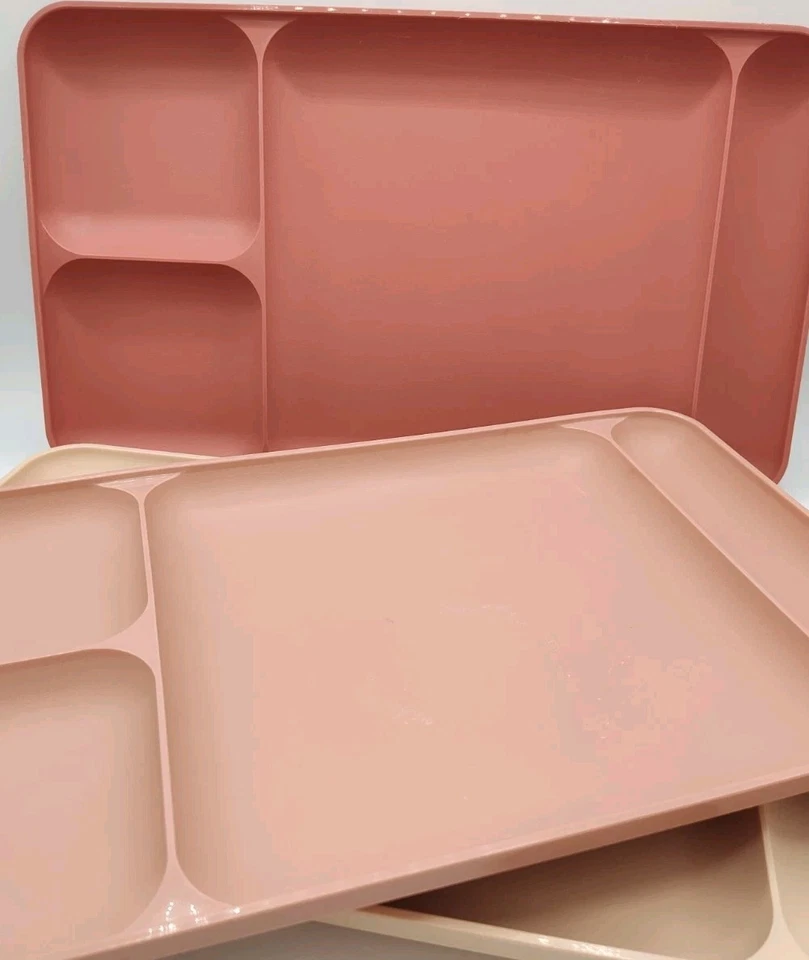 3 Tupperware DIVIDED TRAYS 4 Sections Pink, Light Pink & Dark  #1535-5 & #1535-6 - Image 2 of 4