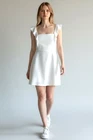 BCBG Paris women's white Fit &Flare Mini Ruffle strap square neck casual size M