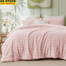 Cozy Striped Flannel Comforter Set W/ Pillowcases Warm Bedding Gift Her New